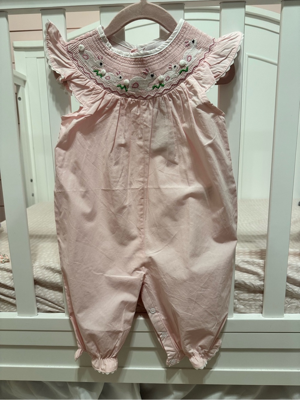 Classic Pink Easter Smocked Baby One-Piece